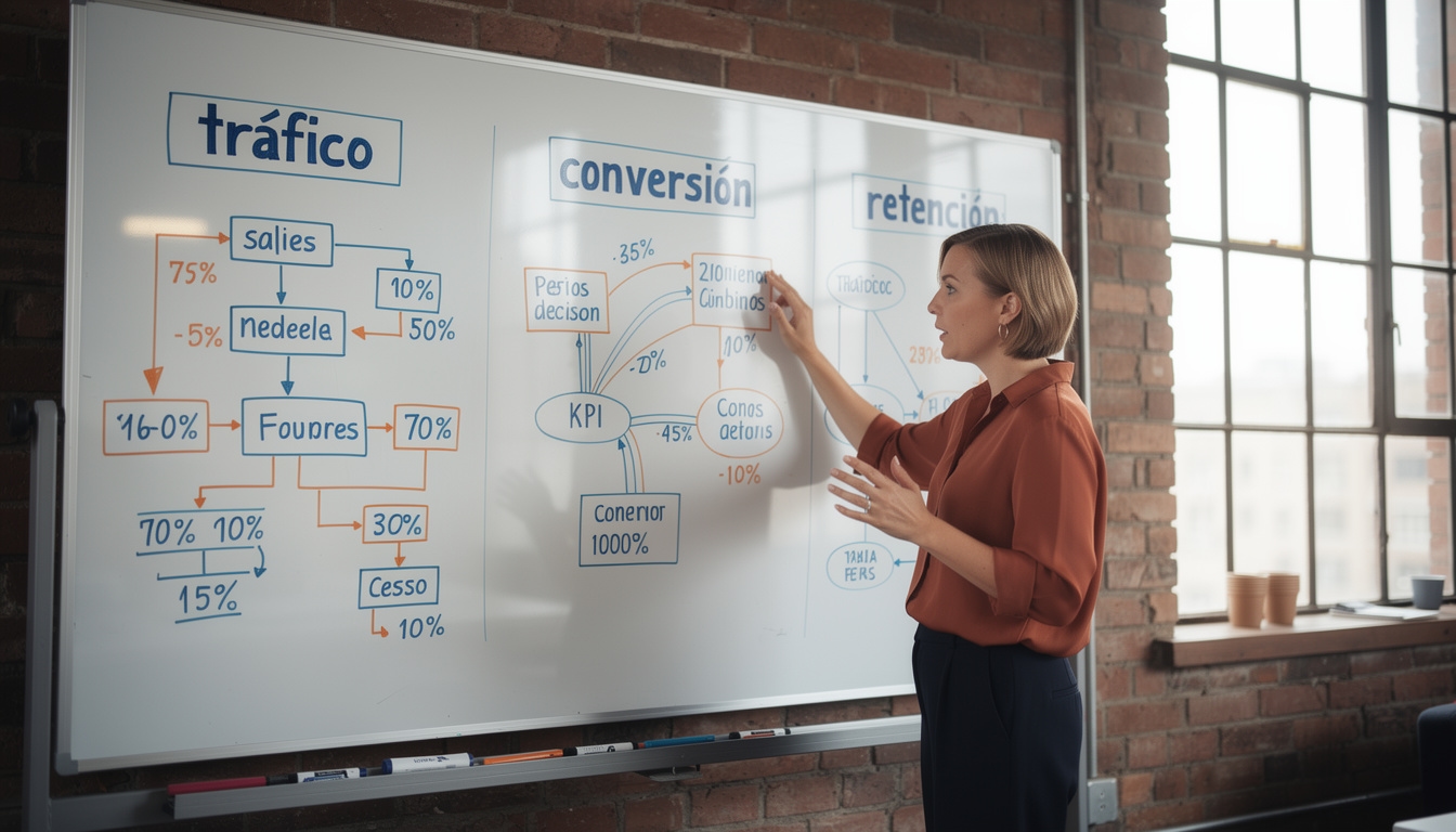 Taller de KPIs con pizarra y métricas de negocio online